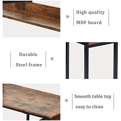 Extra Long Double Computer Desk Home Office Desk Workstation with 4-tier Storage Shelf for 2 Persons, Retro Wood Study Desk Writing Table with Spacious Tabletop & Adjustable Feet for Small Space Brown
