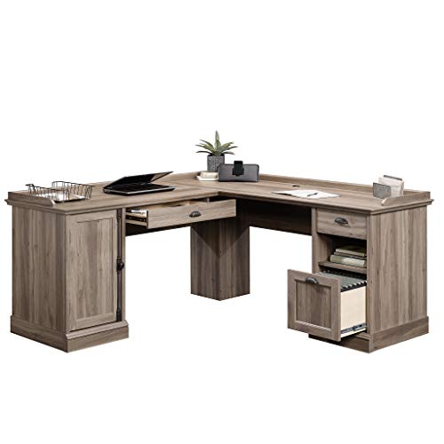 Sauder 418270 Barrister Lane L-Desk, L: 68.90" x W: 68.90" x H: 31.85", Salt Oak finish