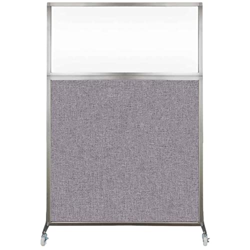 VERSARE Versare Hush Screen Portable Divider | Clear Window | Freestanding Partition On Wheels | Rolling Office Workstation | 4' Wide x 6' Tall Cloud Gray Fabric Panels