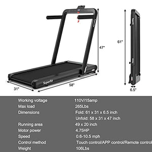 Goplus 2 in 1 Folding Treadmill with Alexa Home, 4.75HP Under Desk Electric Treadmill with APP Control, LED Touch Screen, Bluetooth Speaker and Remote Control, Walking Jogging for Home Office Use