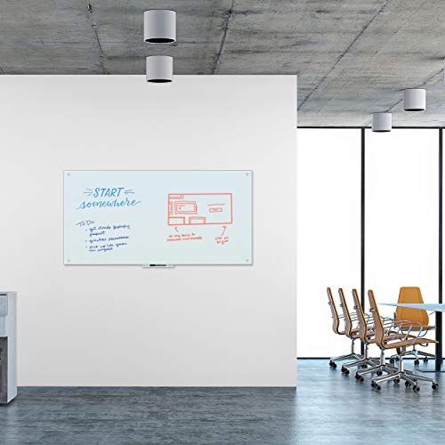 U Brands Glass Dry Erase Board, 70 x 35 Inches, White Frosted Surface, Frameless