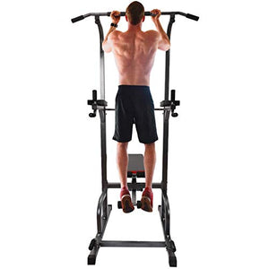 2021 Upgrade Power Tower Dip Station with Bench, Pull Up Bar Dip Station, Height Adjustable Pull Up Tower for Home Gym Strength Training Exercise Workout Equipment, 660lbs MAX Weight Capacity