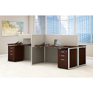 Bush Business Furniture Easy Office 60W 4 Person Straight Desk Open Office with Mobile File Cabinets in Mocha Cherry