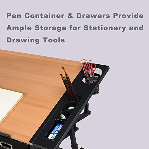 BJYX Drafting Table Adjustable Drawing Table Tiltable Art Craft Writing Desk w/Stool