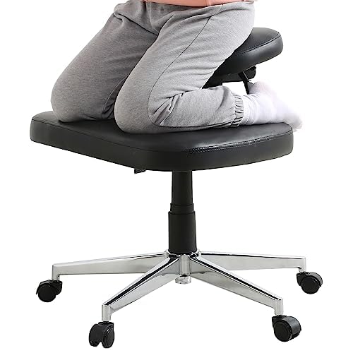 LHOOCX Ergonomic Cross Legged Kneeling Chair with Adjustable Tilt and Height - Black