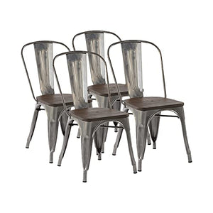 FurnitureR Metal Dining Chairs Set of 4 - Outdoor/Indoor Trattoria Stackable Chairs - Chic Industrial Bar Chairs - Coffee, 300 LBS
