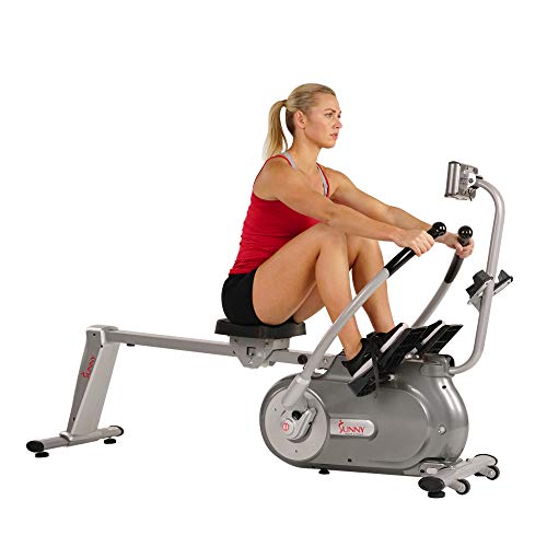 Sunny Health & Fitness Full Motion Magnetic Rowing Machine Rower with Advanced LCD Display, Elevated Seat, 265 LB Max Weight and Foldable - SF-RW5864,Gray