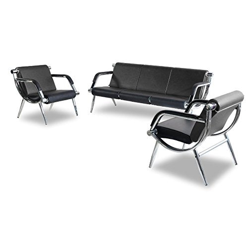 Bestmart INC Modern PU Leather Office Sofa Set, Black, 3-Seat & Single Chair