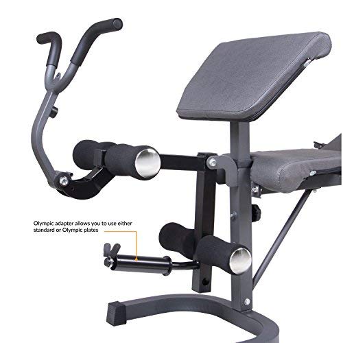 Body Champ BCB5860 Olympic Weight Bench with Preacher Curl, Leg Developer and Crunch Handle, Dark Gray/Black