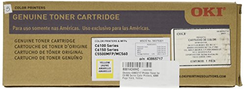 Okidata 43865717 Printer Toner for C6100 Series Color Printers, 6000 Page Yield, Yellow