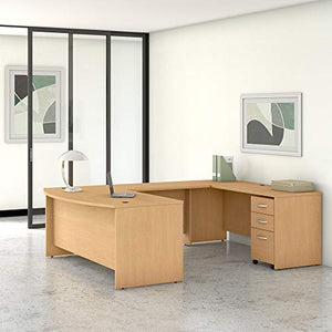 Bush Business Furniture Studio C U Shaped Desk with Mobile File Cabinet, 72W x 36D, Natural Maple