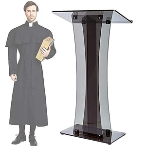 None Lectern Podium Stand, Vertical Black Transparent Conference Table Church Chanting Platform School Host