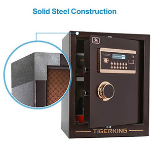 TIGERKING Digital Security Safe Box Solid Alloy Steel Construction with 4 Live-Locking Bolts Password Plus Key Setting for Home Office Hotel 1. 34 Cubic Feet