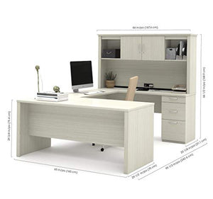 Bestar Logan 66W U or L-Shaped Executive Office Desk with Pedestal and Hutch in White Chocolate