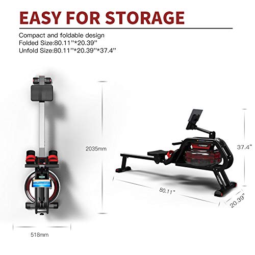HARISON Water Rowing Machines for Home Use with APP Foldable Rower Exercise Equipment 300 LBS Capacity with LCD Display and iPad Phone Mount