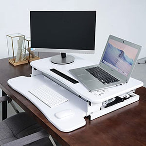 Height Adjustable Standing Desk Converter 31.4inch Sit to Stand Up Desk Riser Home Office Desk Workstation with Keyboard Tray (Color : White)