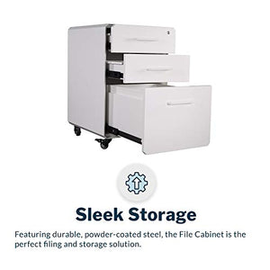 Vari Three Drawer File Cabinet - Mobile Pedestal for Hanging File Storage - White