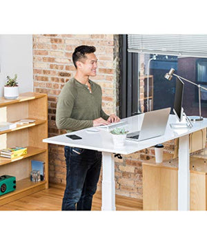 S Stand Up Desk Store Electric Adjustable Height Standing Desk (White Frame/Gloss White Top, 60")