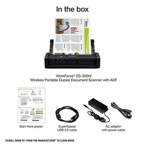Epson Workforce ES-300W Wireless Color Portable Document Scanner with ADF for PC and Mac, Sheet-fed and Duplex Scanning