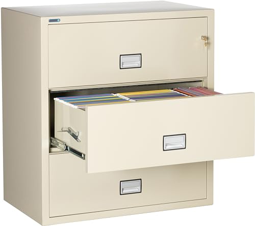 PHOENIX SAFE INTERNATIONAL LLC Fireproof 3-Drawer Lateral File Cabinet, 38 inch, Key Lock, Water Seal, Putty - LAT3W38P