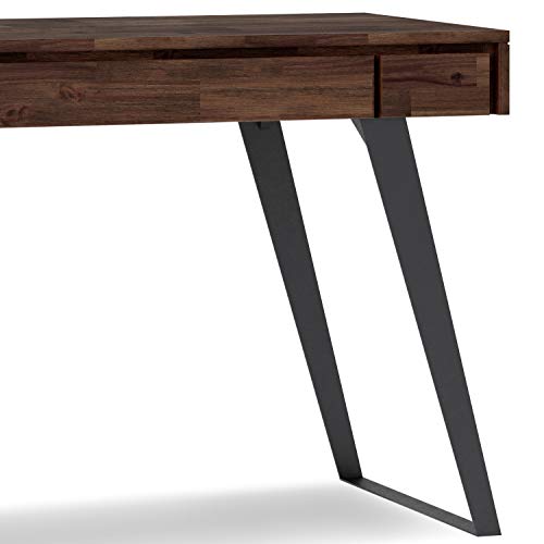 SIMPLIHOME Lowry SOLID WOOD and Metal Modern Industrial 44 inch Wide Home Office Desk, Writing Table, Workstation, Study Table Furniture in Distressed Charcoal Brown