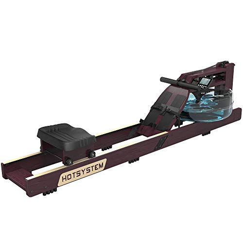 Hotsystem Water Rowing Machine for Home Use, Water Adjustable Resistance Wood Rower with LED Moniter for Whole Body Exercise Indoor Cardio Training