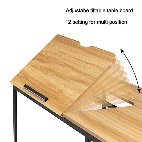 Unknown1 Multi-Function Drawing Table with Tiltable Stand Board Natural Modern Contemporary Rectangular MDF Walnut Finish Shelves