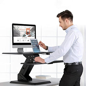 Standing Desk Converter 23.6inch Height Adjustable Sit to Stand Up Desk Riser Home Office Desk Workstation with Keyboard Tray Black