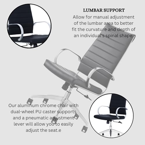 GM Seating Ribbed High Back Conference Room Chairs Set of 8 - Lumbar Support, Modern Style Executive Chair - Black
