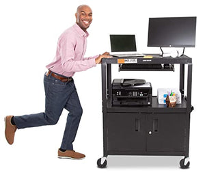 Stand Steady Line Leader Extra Wide AV Cart with Locking Cabinet, Rolling Computer Desk, Height Adjustable Utility Cart