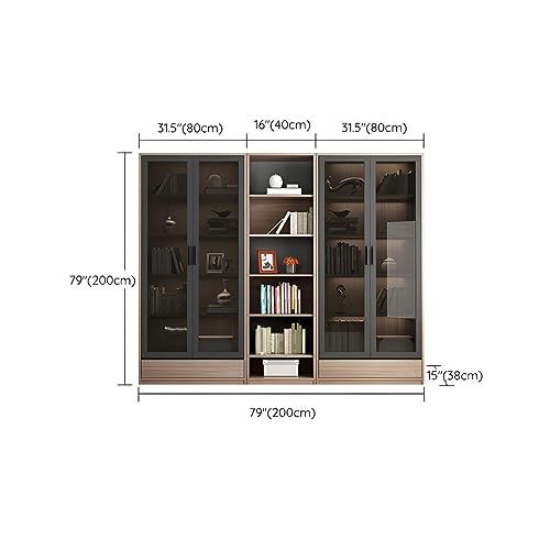 KWOKING Modern Wooden Bookcase with Glass Doors - Closed Storage Bookshelf 79" Natural