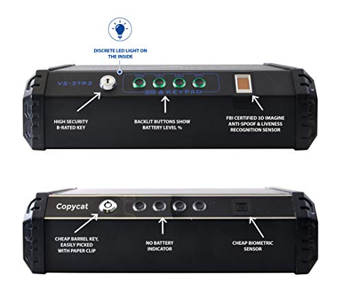 Viking Security Safe VS-37PZ Two Gun Safe with FBI Certified Fingerprint Safe Biometric Safe Sensor & Keypad 2 Handgun Capacity Pistol Safe