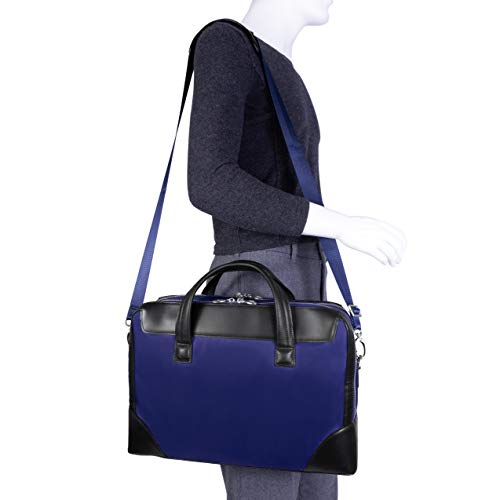 McKlein, N Series, Harpswell, Nano Tech-Light Nylon with Leather Trim, 17" Nylon Dual Compartment Laptop Briefcase, Navy (18567)