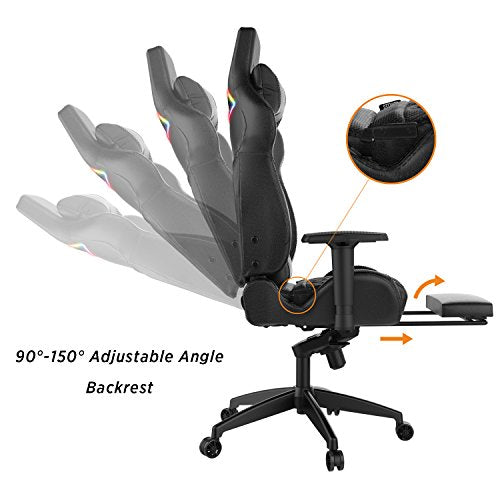 GAMDIAS Multi-Color RGB Gaming Chair High Back with Footrest Adjusting Headrest and Lumbar Support, Black (Achilles P1 Black/Black)
