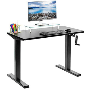 VIVO Manual Height Adjustable 43 x 24 inch Stand Up Desk, Black Solid One-Piece Table Top, Black Frame, Standing Workstation with Foldable Handle, DESK-KIT-MB4B
