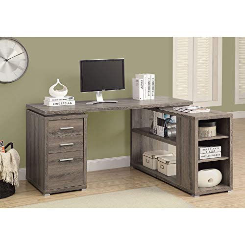 Monarch 60" Contemporary L Shaped Corner Computer Desk with Drawers, Dark Taupe (2 Pack)