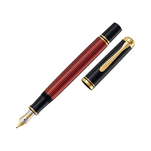 Pelikan Souverän M 600 928820 Piston Fill Fountain Pen with Dual-Tone Gold Nib 14 Carat / 585 Nib Width M/Black and Red Pen Body