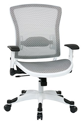 SPACE Seating Breathable Mesh Seat and Back, 2-to-1 Synchro Tilt Control, 2-Way Adjustable Flip Arms, and White Coated Nylon Base Managers Chair, White