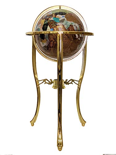 Unique Art 36-Inch by 13-Inch Floor Standing Amberlite Ocean Gemstone World Globe with Gold Tripod