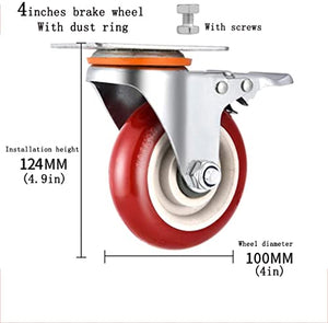 IkiCk Heavy Duty Swivel Furniture Casters 4pcs with Brakes - 3 Inch Silent Rubber Wheels