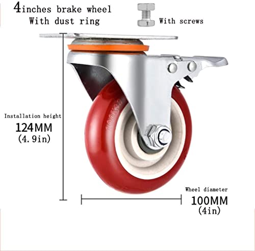 IkiCk Heavy Duty Swivel Furniture Casters 4pcs with Brakes - 3 Inch Silent Rubber Wheels
