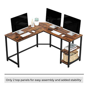 VASAGLE Computer Desk, 54-Inch L-Shaped Corner Desk, Writing Study Workstation with Shelves, Home Office, Industrial Style PC Laptop Table, Space-Saving, Easy to Assemble, Rustic Brown ULWD72X