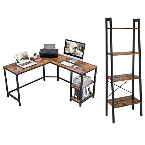 MTTLS Industrial L-Shaped Computer Desk, Corner Desk, Office Study Workstation with Shelves for Home Office, Easy to Assemble, Space-Saving