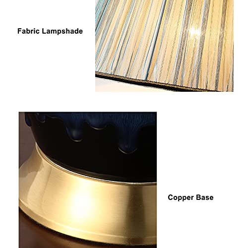 SLEEVE Blue Ceramic Table Lamp with Fabric Lampshade and Copper Base
