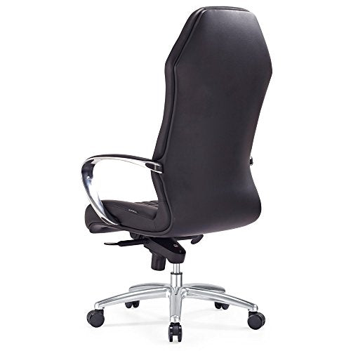 Modern Ergonomic Sterling Leather Executive Chair with Aluminum Base- Black