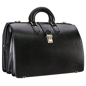 Banuce Leather Briefcase for Men with Lock Doctor Bag Attache Case Hard 15.6 Inch Laptop Lawyer Attorney Litigator Bags Black