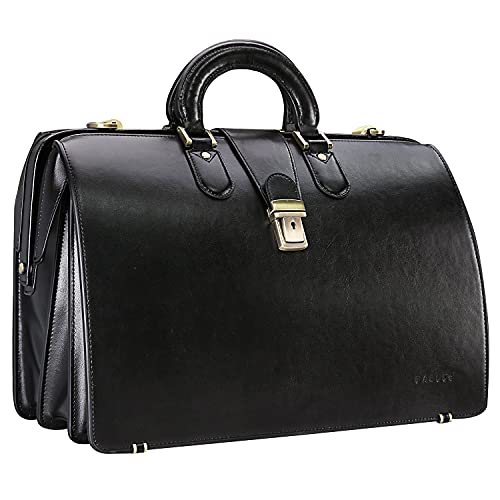 Banuce Leather Briefcase for Men with Lock Doctor Bag Attache Case Hard 15.6 Inch Laptop Lawyer Attorney Litigator Bags Black