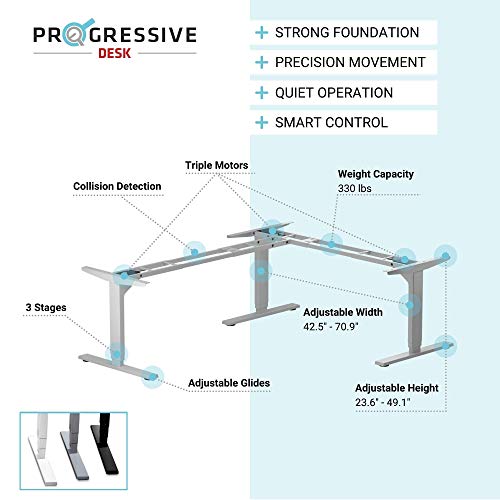 PROGRESSIVE AUTOMATIONS Desk L Shaped Standing Desk 78"" x60, Corner Standing Desk Adjustable Height, sit Stand Home Office Desk Electric - Corner Ryzer, Ebony ash, White Frame