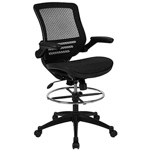 EMMA + OLIVER Mesh Drafting Chair with Flip-Up Arms