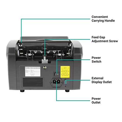 Kolibri Money Counter Machine with UV/MG/IR/DBL/HLF/CHN Counterfeit Detection - US-Based Support, Large LED Display, 1,500 Bills/Min, 1-Year Warranty